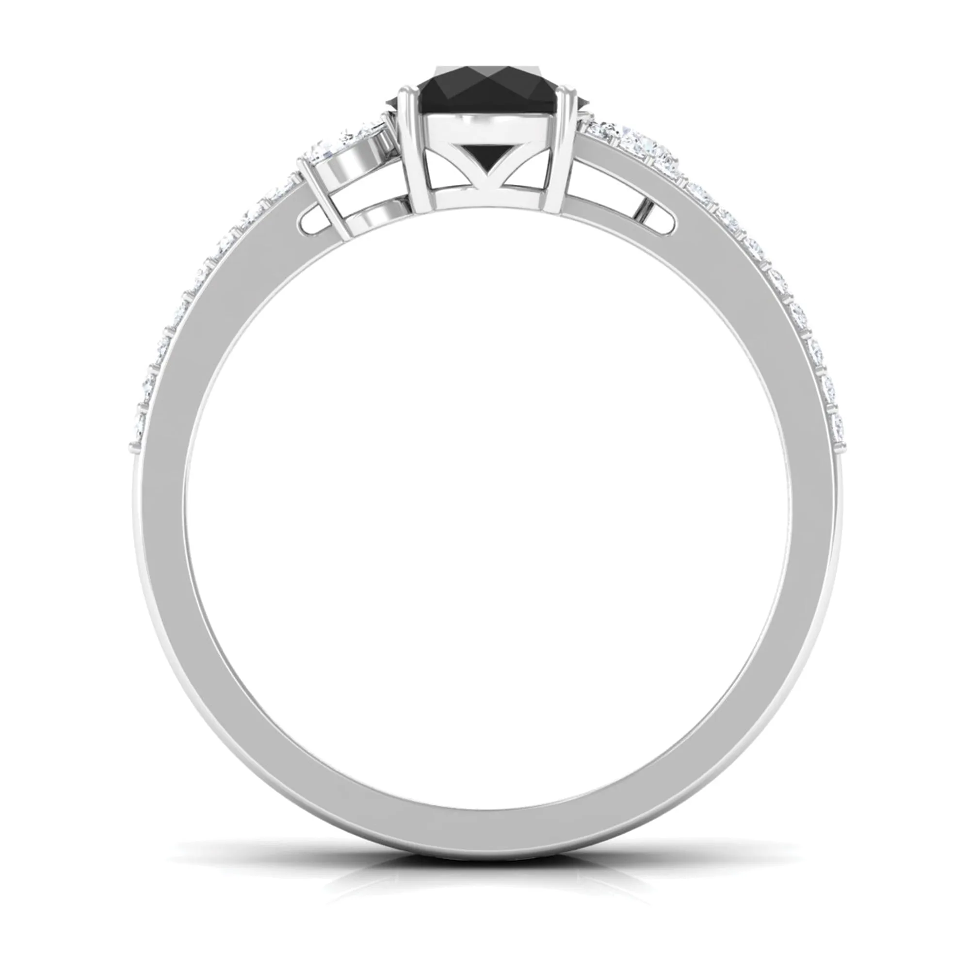 Solitaire Created Black Diamond and Diamond Double Band Engagement Ring