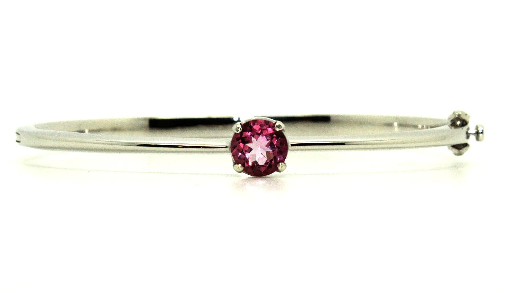 Solitaire Pink Topaz In 4 Prong Setting Silver Bangle