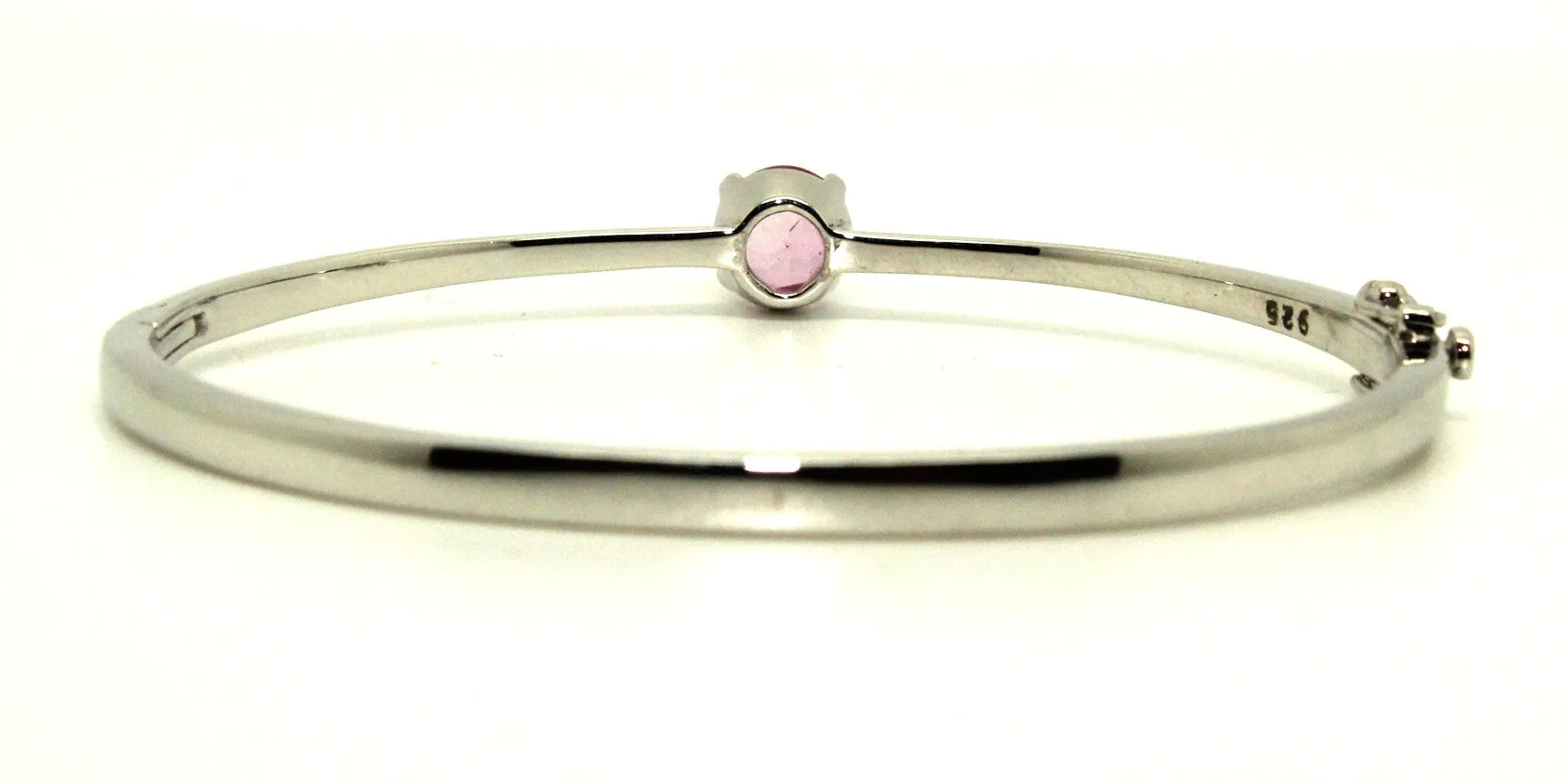 Solitaire Pink Topaz In 4 Prong Setting Silver Bangle