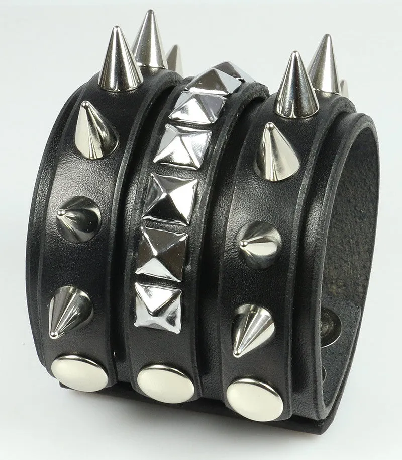 Spiked/Studded Leather Wristband with Interchangeable Strips