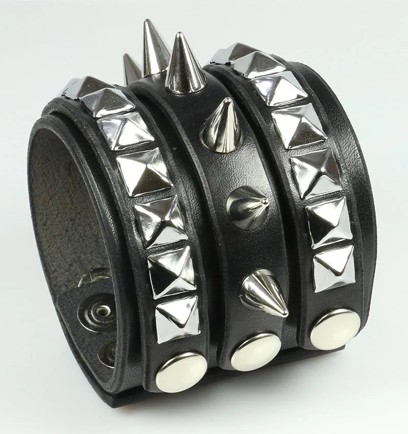 Spiked/Studded Leather Wristband with Interchangeable Strips