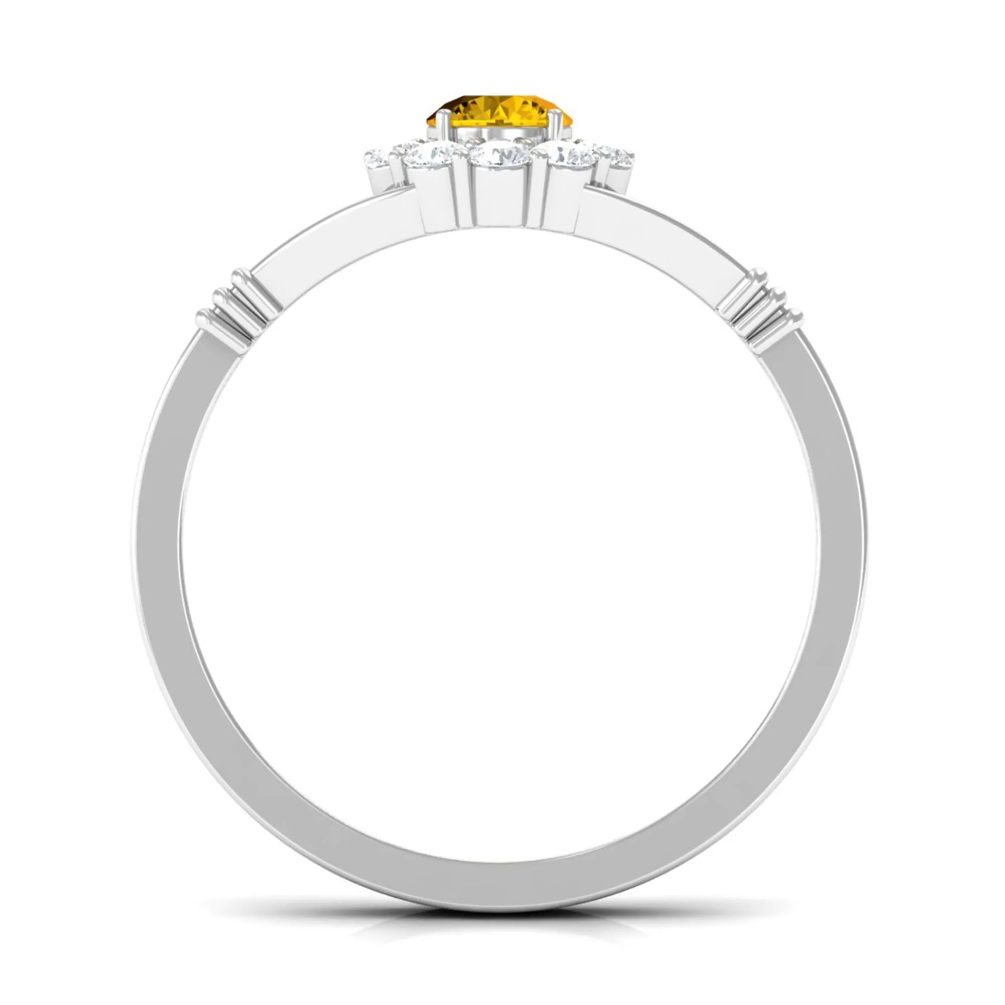 Split Shank Yellow Sapphire and Diamond Halo Engagement Ring