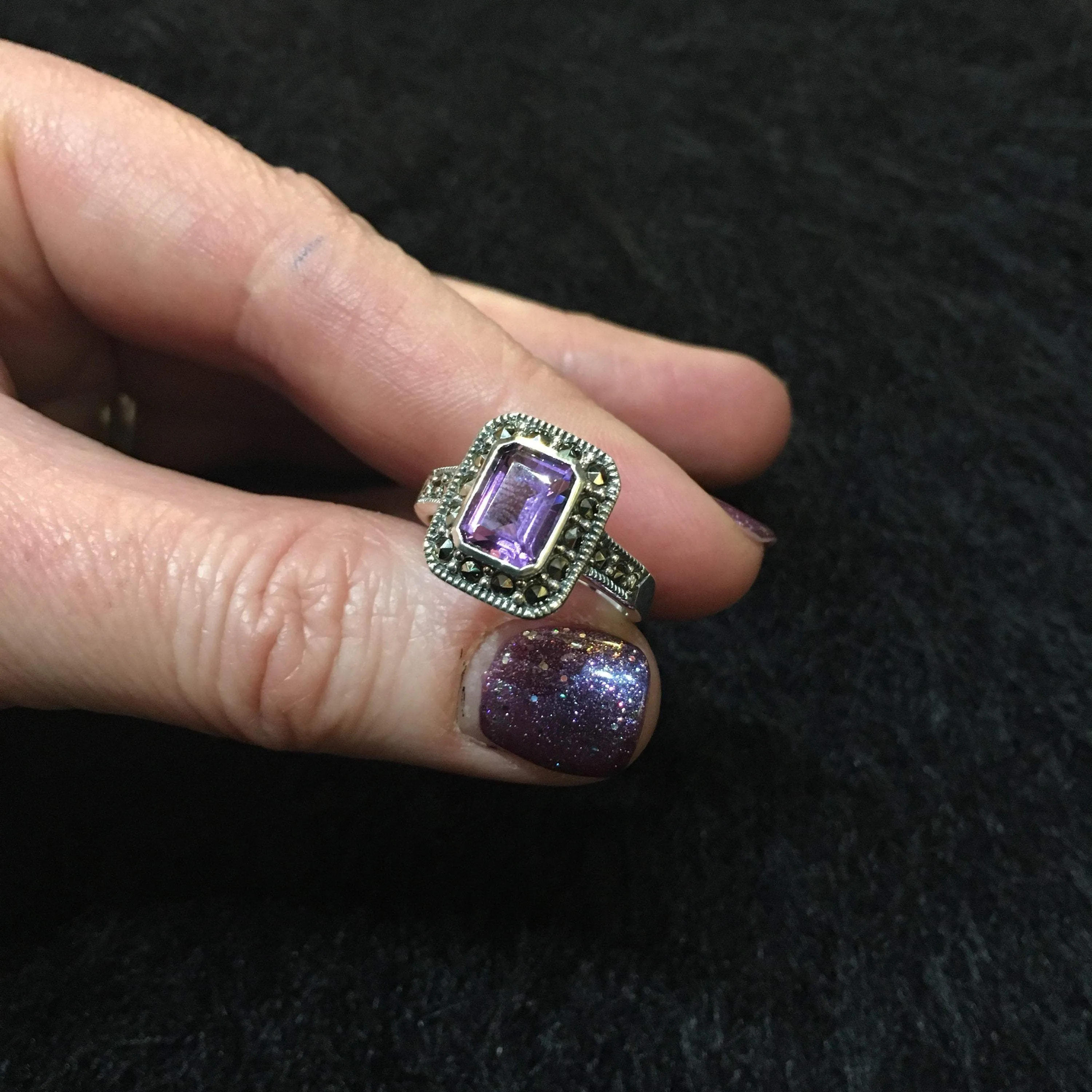 Square Amethyst Princess Silver Ring