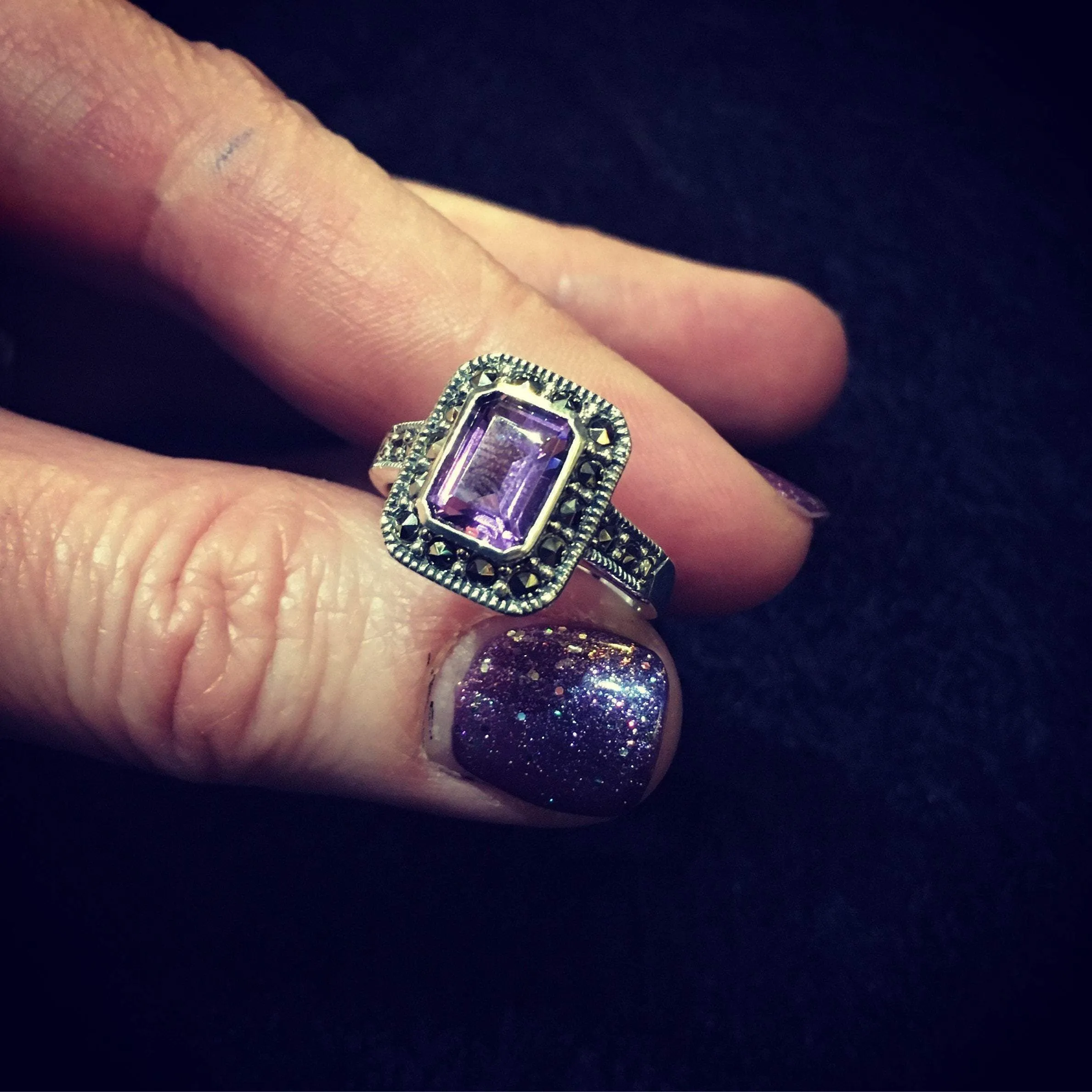 Square Amethyst Princess Silver Ring