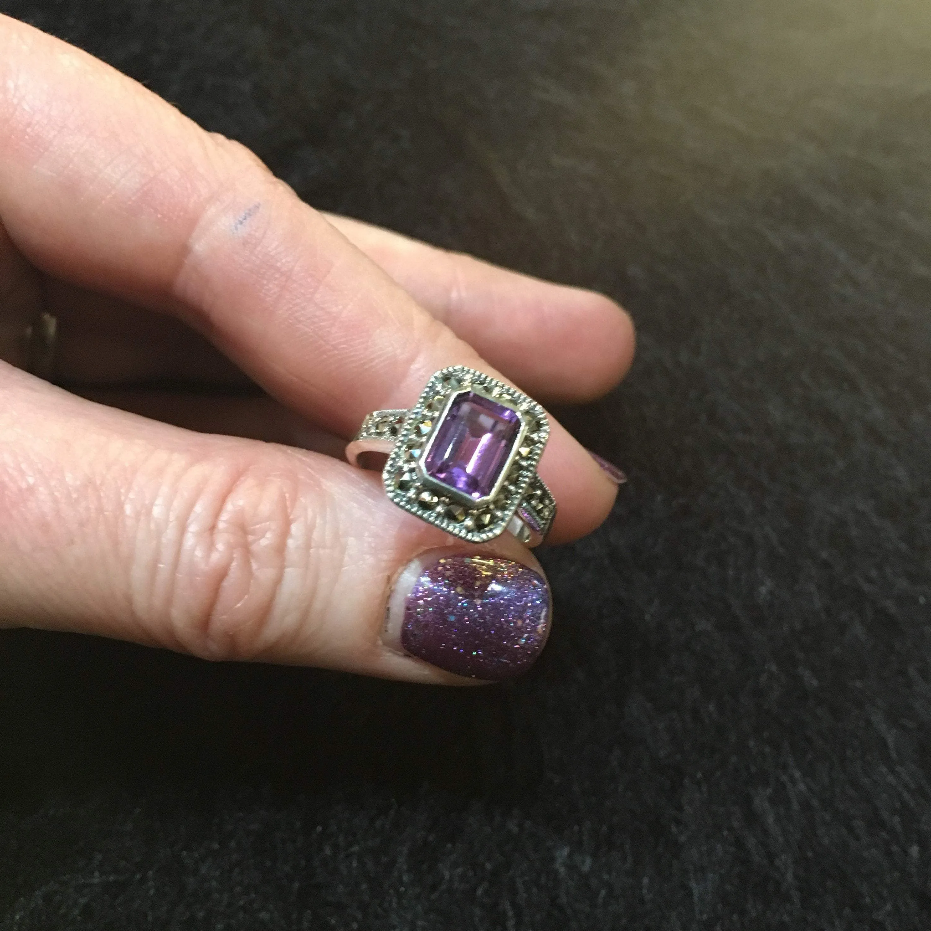 Square Amethyst Princess Silver Ring