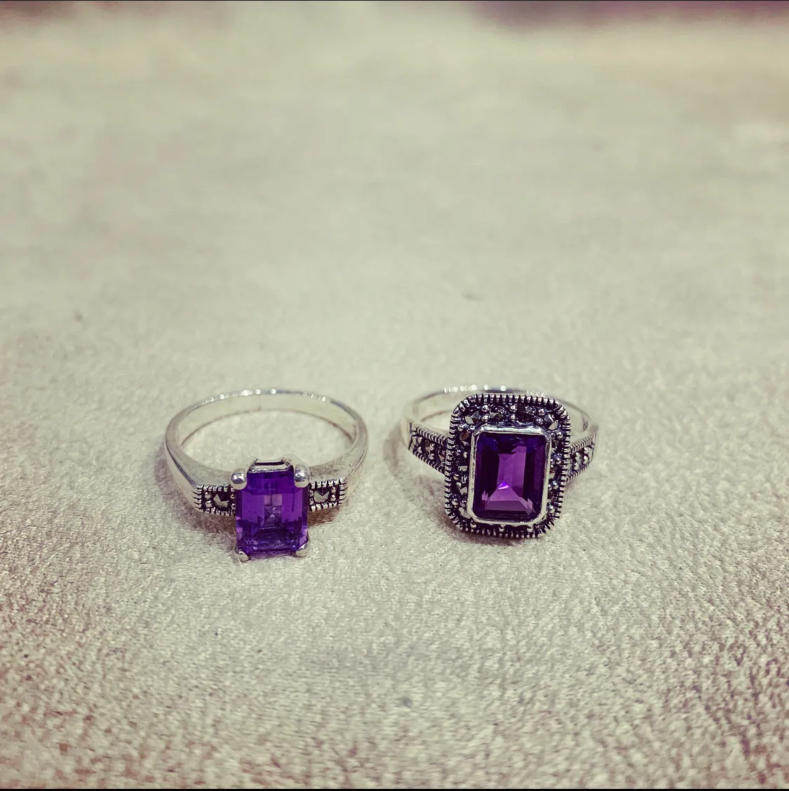 Square Amethyst Princess Silver Ring