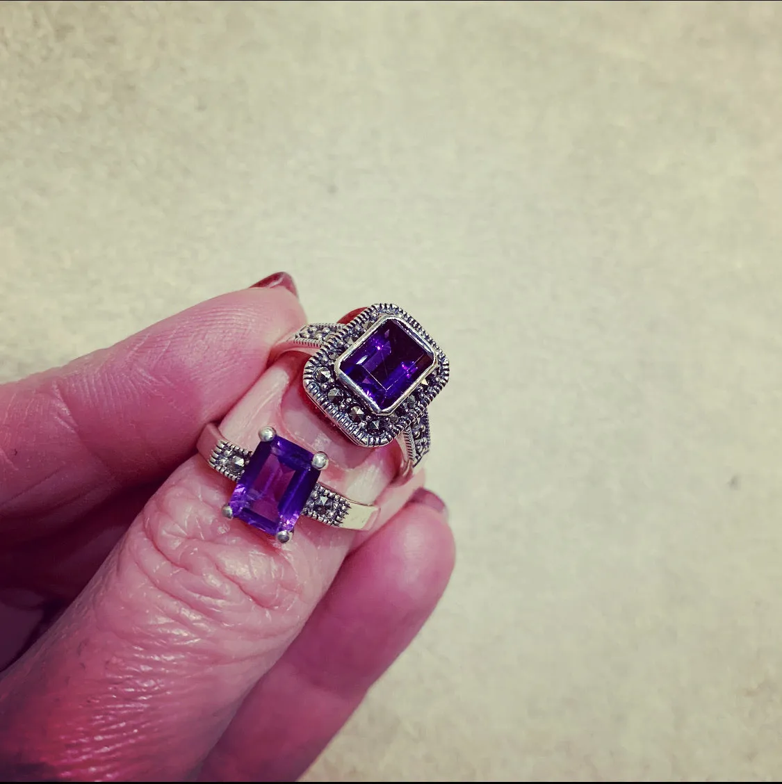 Square Amethyst Princess Silver Ring