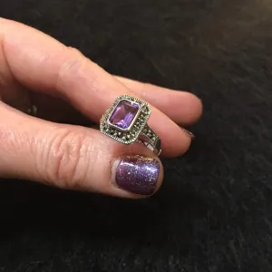 Square Amethyst Princess Silver Ring