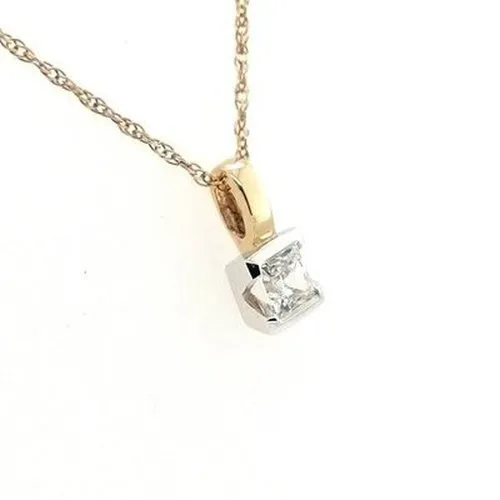 Square two tone cz pendant 9ct