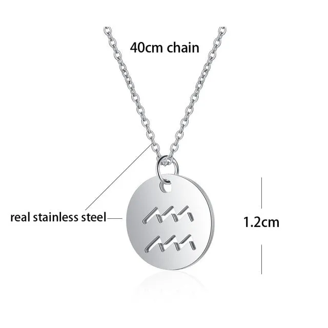 Stainless Steel 12 Constellation Star Zodiac Sign Pendant