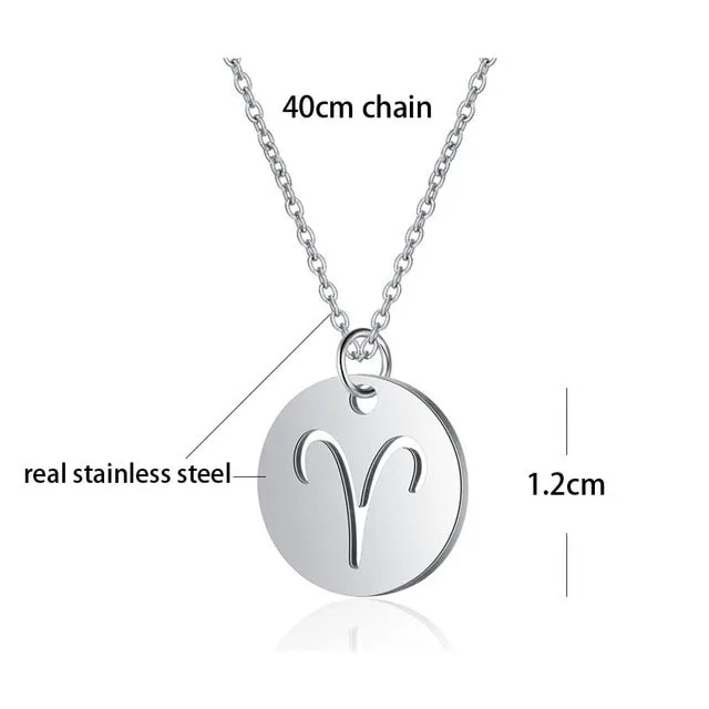 Stainless Steel 12 Constellation Star Zodiac Sign Pendant