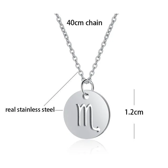 Stainless Steel 12 Constellation Star Zodiac Sign Pendant