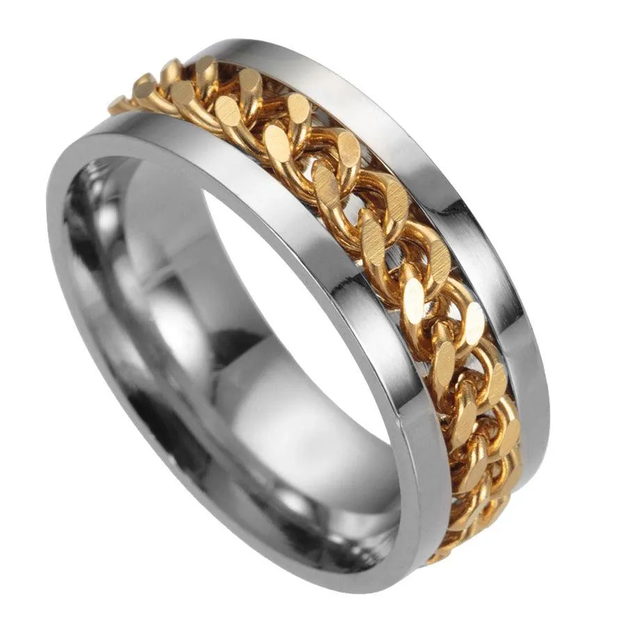 Stainless Steel Spinner Ring: Beer Corkscrew Design for Casual Wear