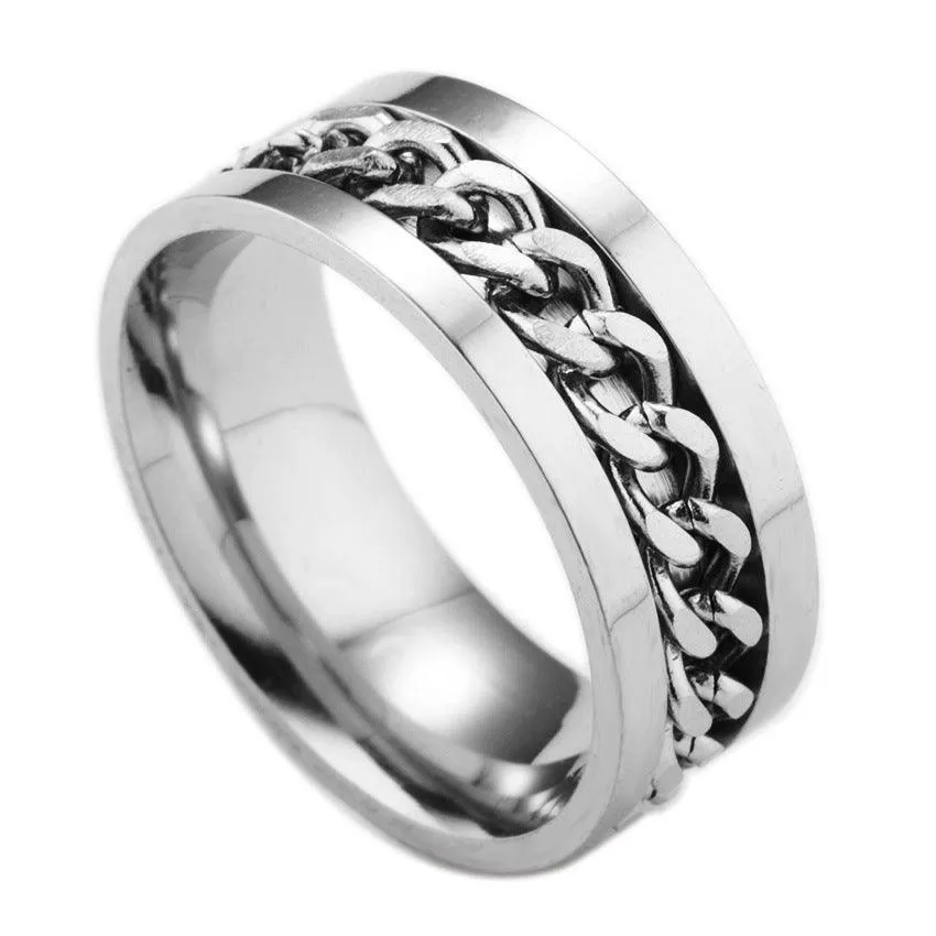 Stainless Steel Spinner Ring: Beer Corkscrew Design for Casual Wear