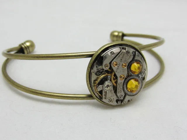 Steampunk Bracelet - In the Works - Steampunk watch parts cuff - bracelet