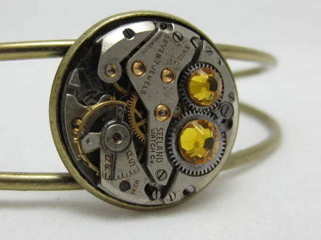 Steampunk Bracelet - In the Works - Steampunk watch parts cuff - bracelet