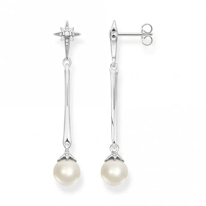 Sterling Silver Freshwater Pearl Zirconia Star Earrings H2119-167-14