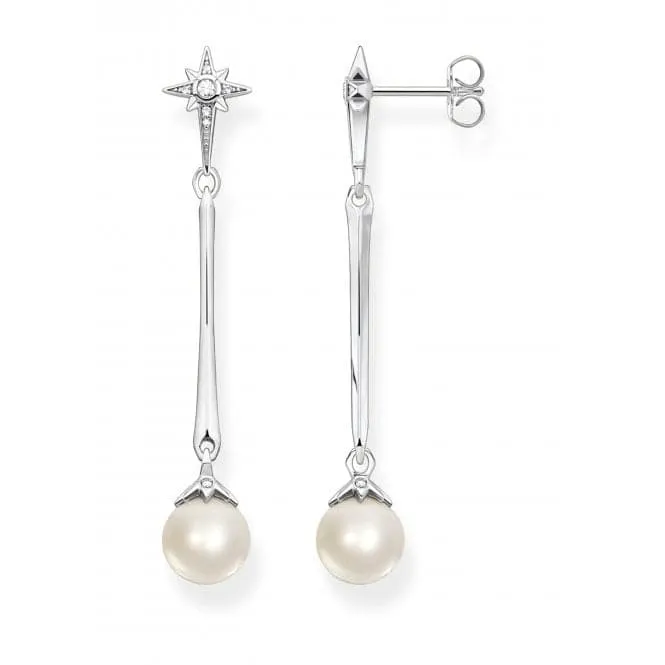 Sterling Silver Freshwater Pearl Zirconia Star Earrings H2119-167-14