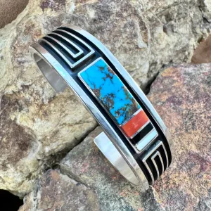 Sterling Silver Multi-Stone Inlay Cuff Bracelet by Albert Nells