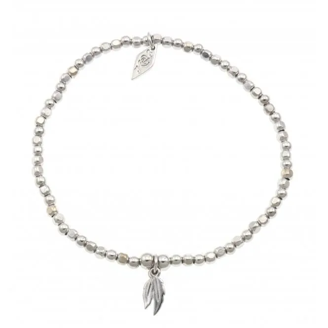 Sterling Silver Rhodium Plated Beaded Double Feather Bracelet ERLB028