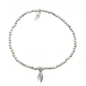 Sterling Silver Rhodium Plated Beaded Double Feather Bracelet ERLB028