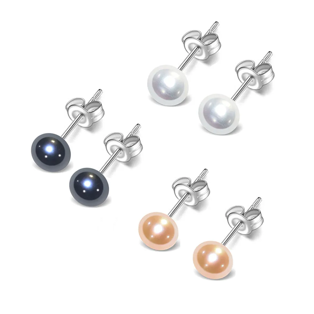 Stunning 6mm Freshwater Pearl Stud Earrings With 925 Silver Details