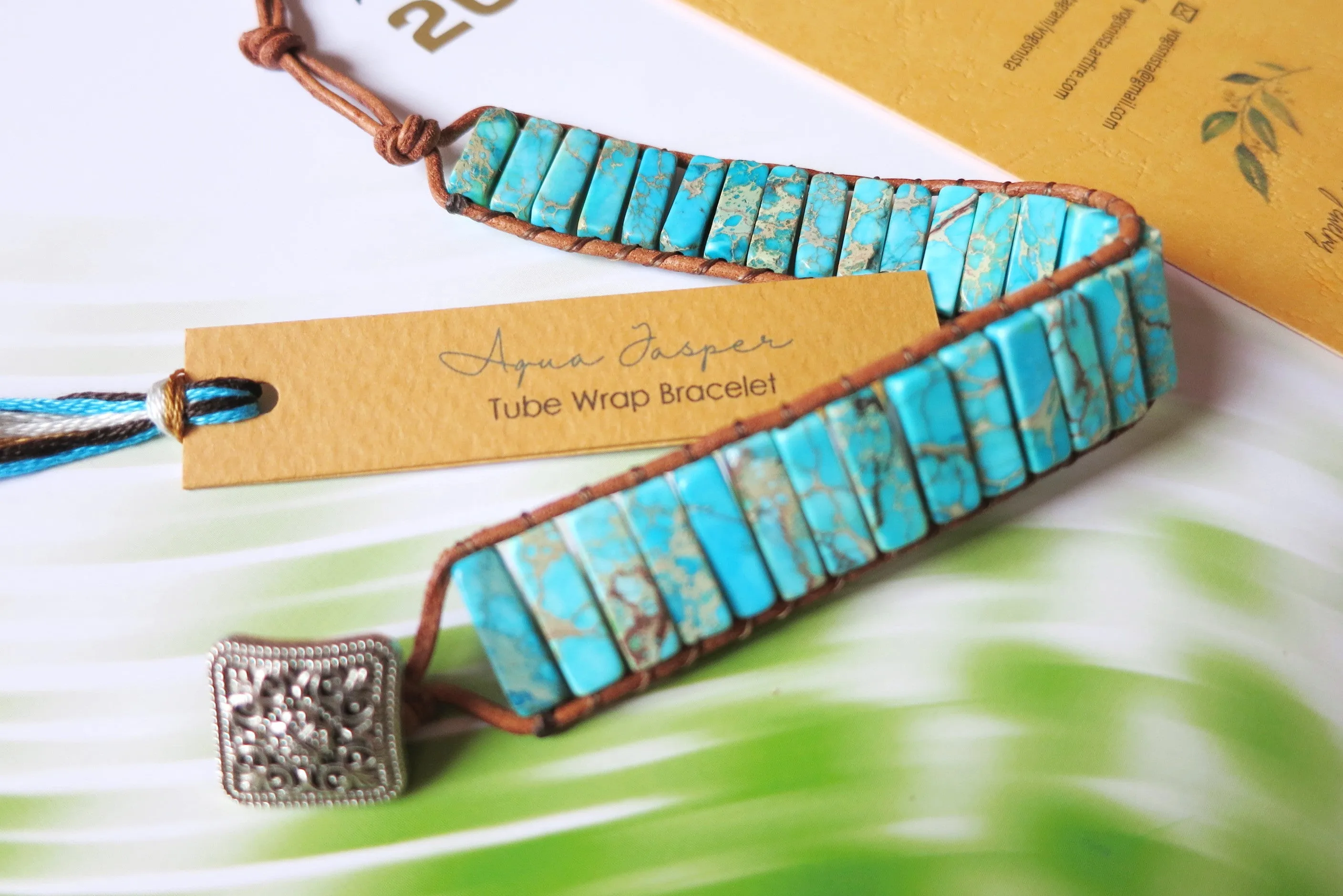 Stunning Aqua Jasper Tubestone Cuff Bracelet