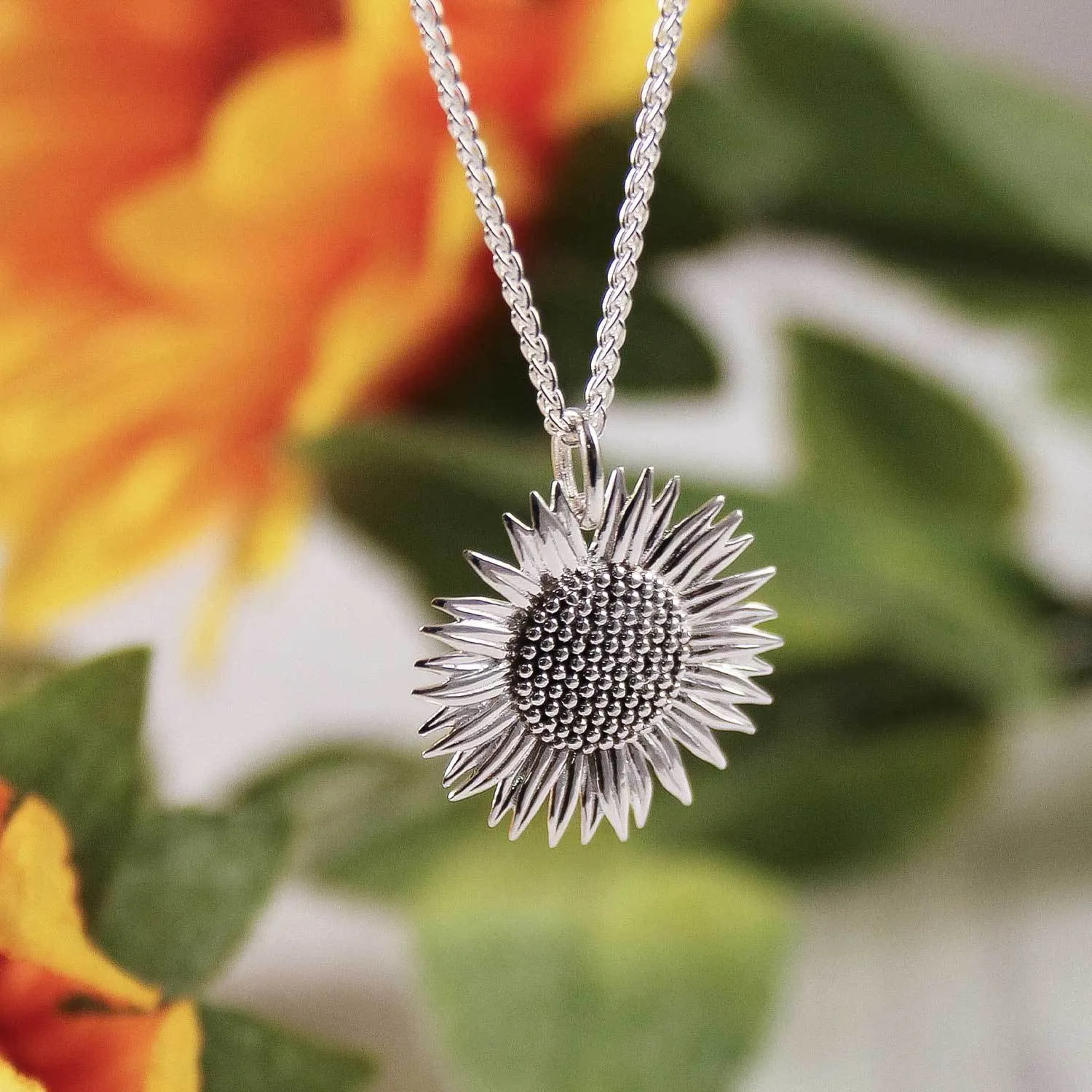 Sunflower Large Silver Necklace