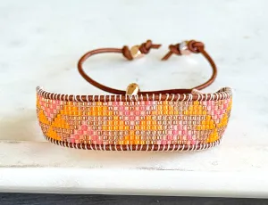 Sunshine, Peach Fuzz, and Coral Loom woven western beaded friendship bracelet