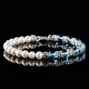 Swiss Blue Topaz - Pearl Bracelet V (6 - 8mm)