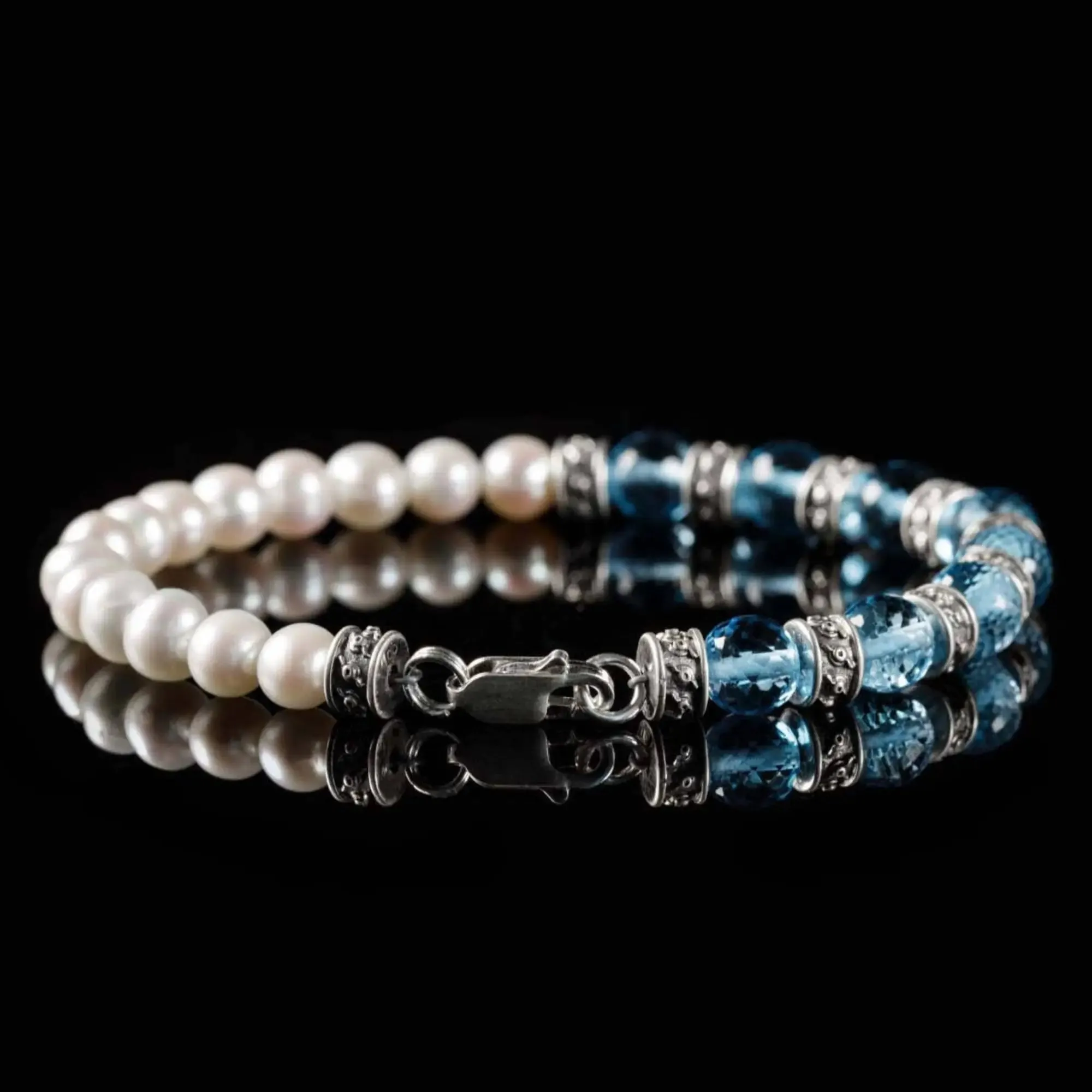 Swiss Blue Topaz - Pearl Bracelet V (6 - 8mm)