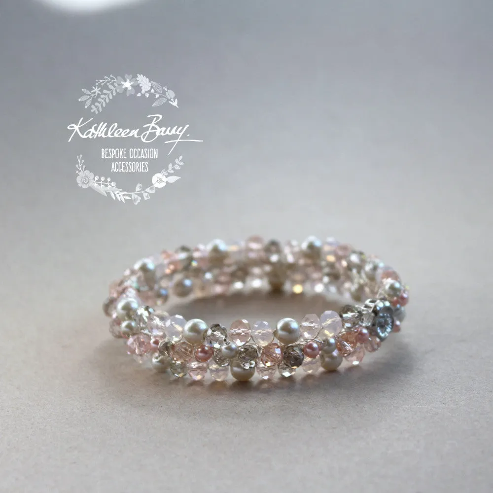 Tana Bracelet - Crystal & Pearl Bridal Bracelet - Pink and grey