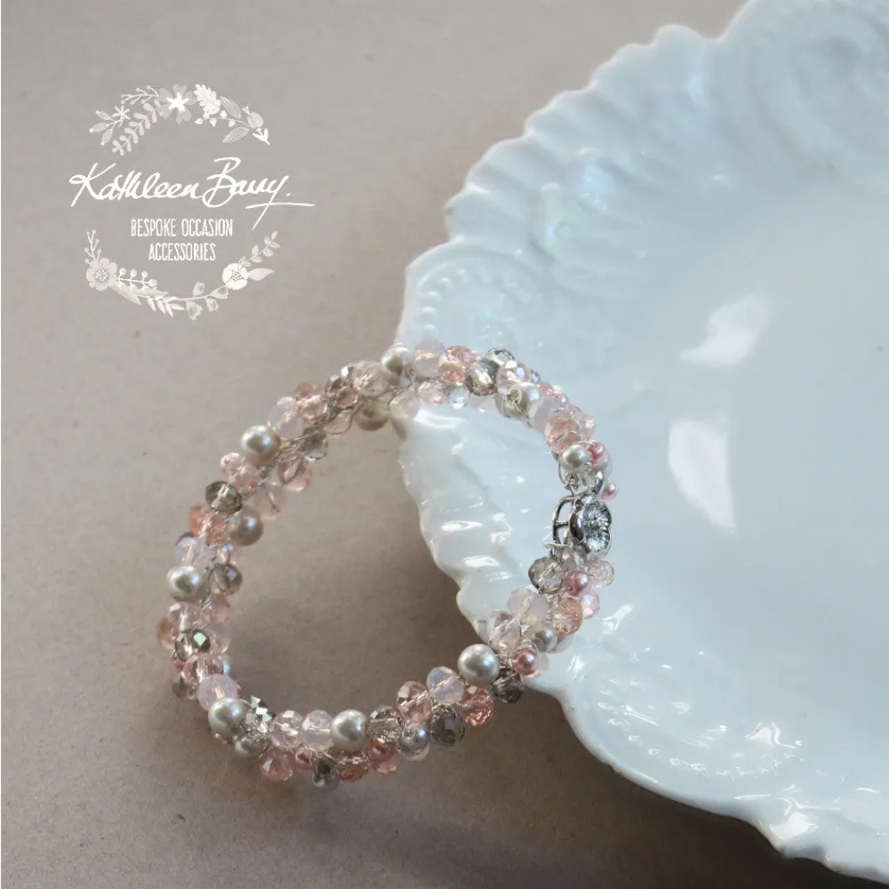 Tana Bracelet - Crystal & Pearl Bridal Bracelet - Pink and grey