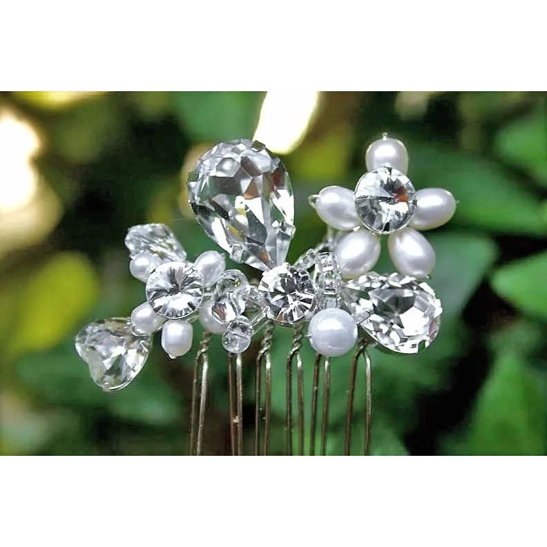 Tear Drop Crystal an Pearl Comb