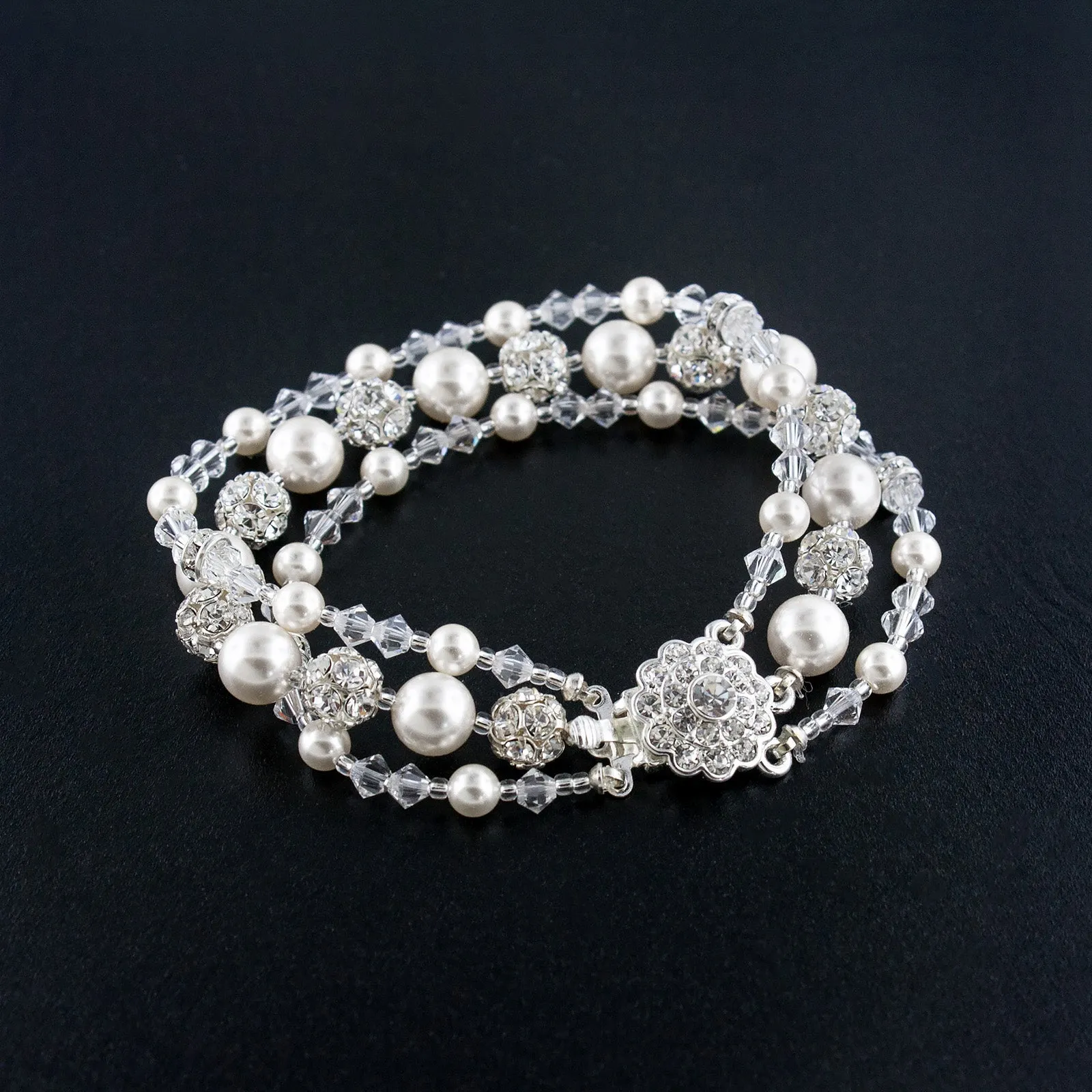 Three Row Beaded Wedding Bracelet