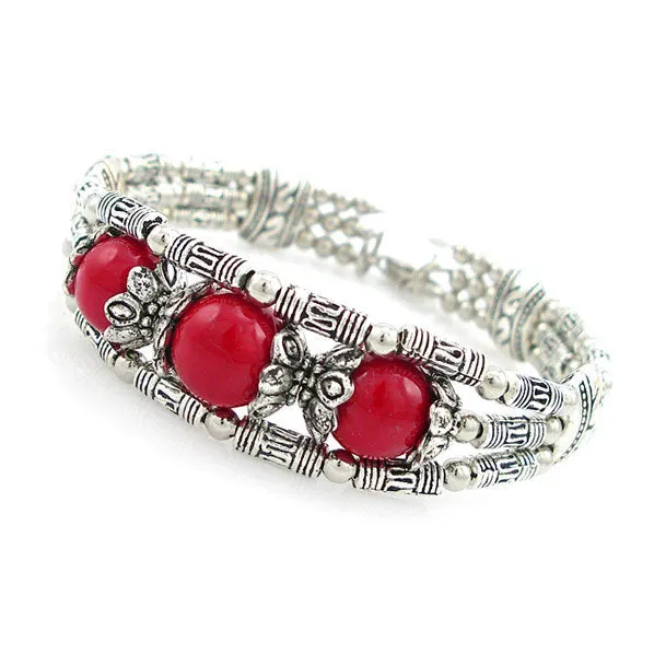 Tibetan Silver and Coral Beads Bracelet