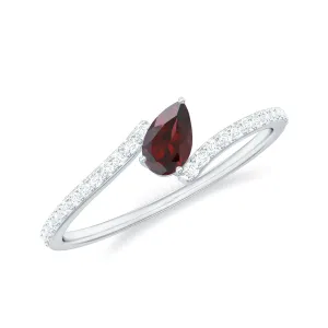 Tilted Pear Shape Garnet and Diamond Bypass Promise Ring