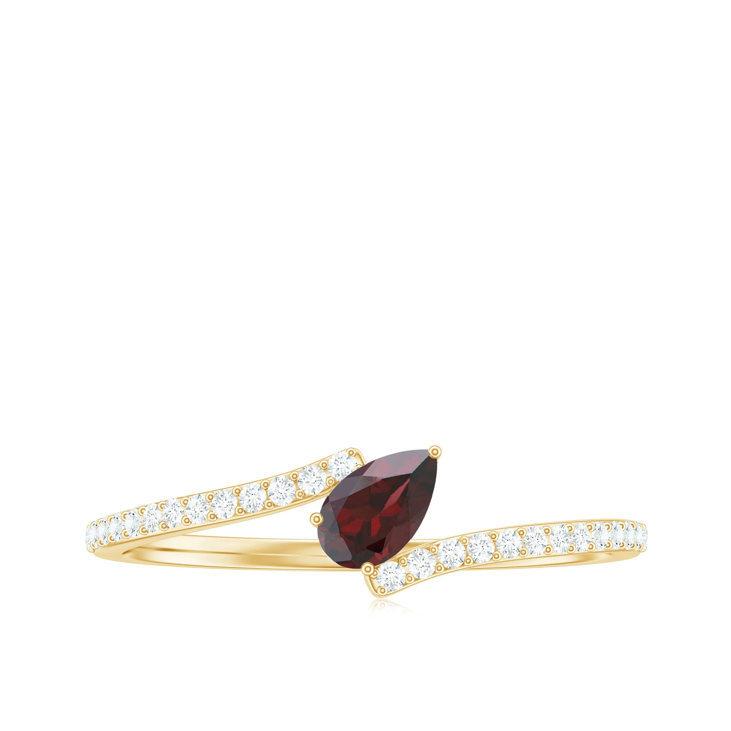 Tilted Pear Shape Garnet and Diamond Bypass Promise Ring