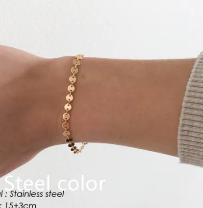 Titanium steel gold plated round chain bracelet