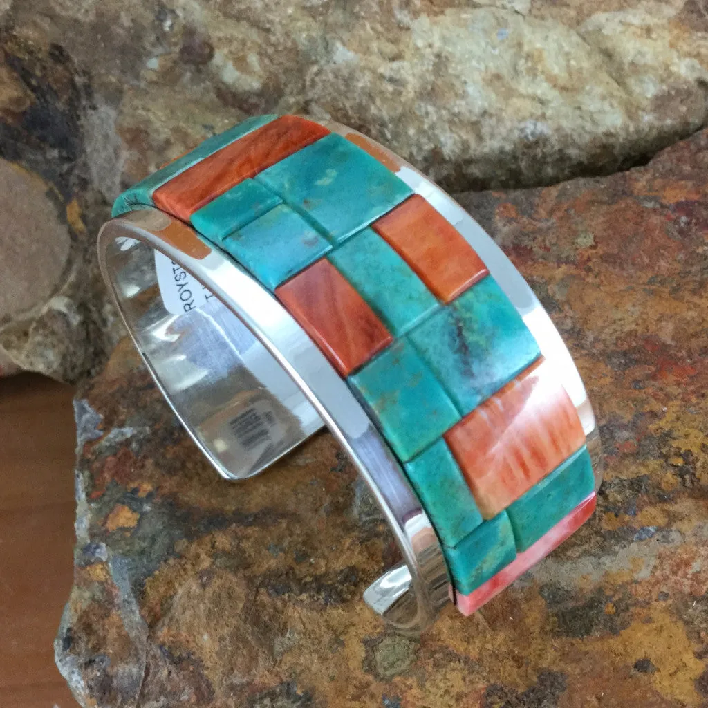 Tommy Jackson Royston Turquoise Inlay Sterling Silver Cuff Bracelet