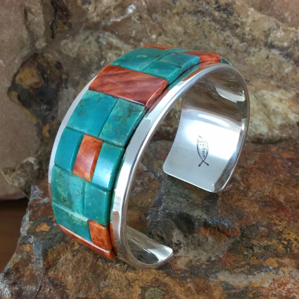 Tommy Jackson Royston Turquoise Inlay Sterling Silver Cuff Bracelet