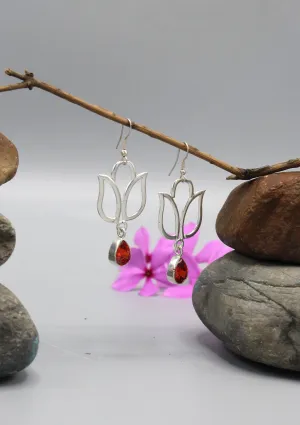 Topaz  Teardrop Silver Plated Lotus Earrings