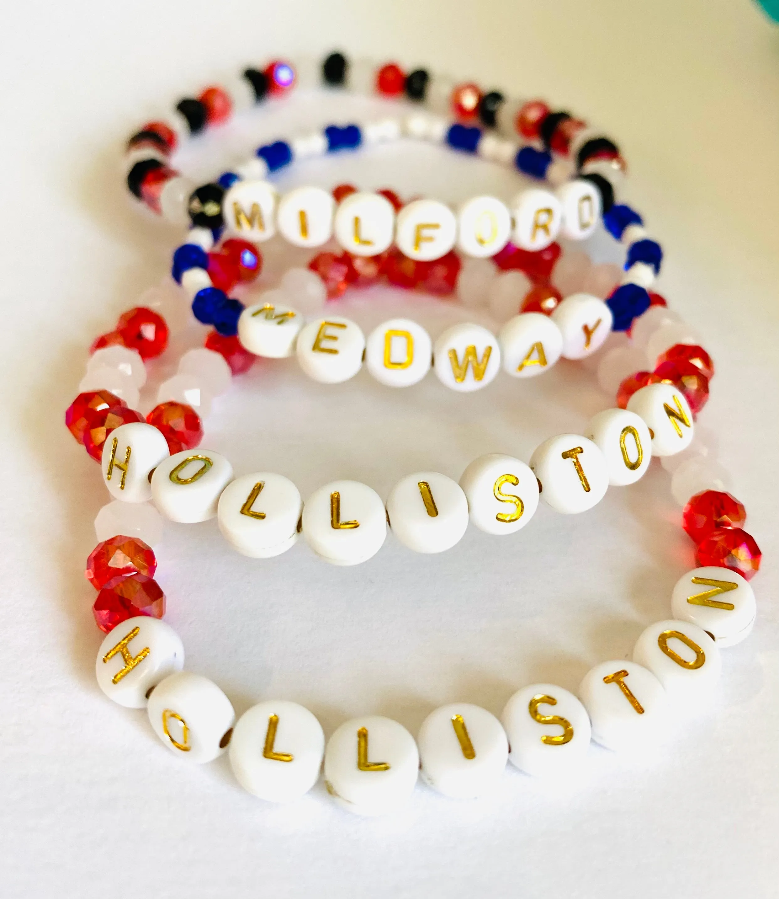 Townie Bracelet, School Pride Bracelet, Name Bracelet/Holliston Bracelet/Medway Bracelet/Milford Bracelet