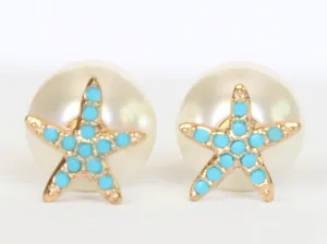 Turquoise and Pearl Starfish Studs