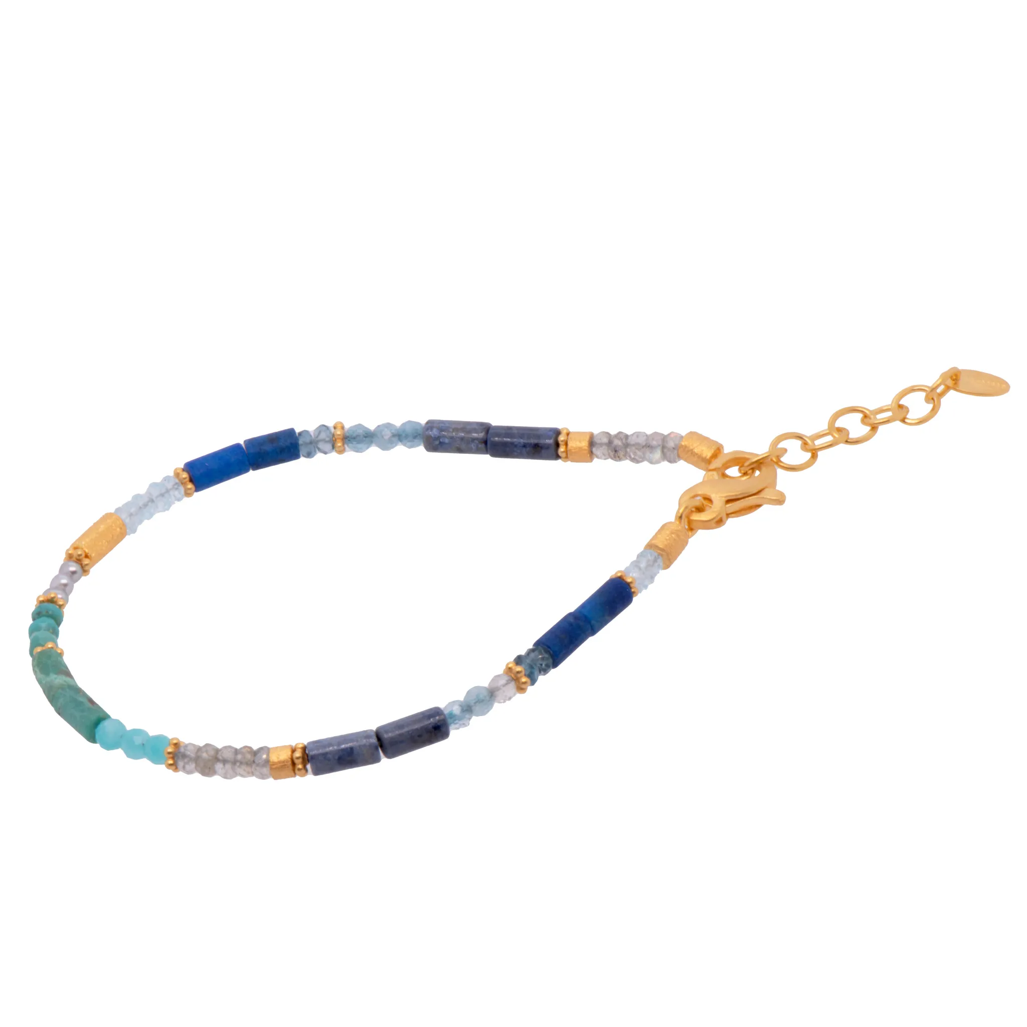 Turquoise, Pearls, Lapis, Zircon, Chrysocolla , Dumortierite, Labradorite, and Sky Blue Topaz 3mm Bracelet 3mm 24K Fair Trade Gold Vermeil