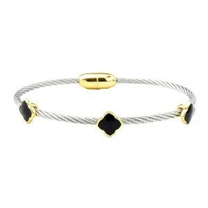 Two Tone Bracelet with Enamel Clovers