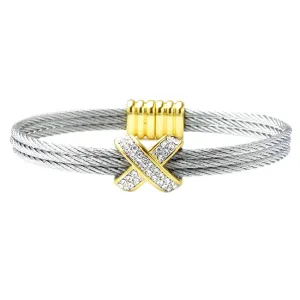 Two Tone CZ Pave X Magnetic Bracelet