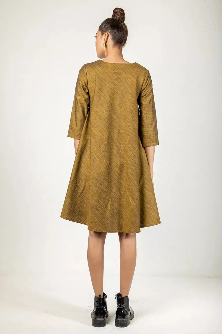 Two-Tone Yarn Dyed Mustard Cotton Dress