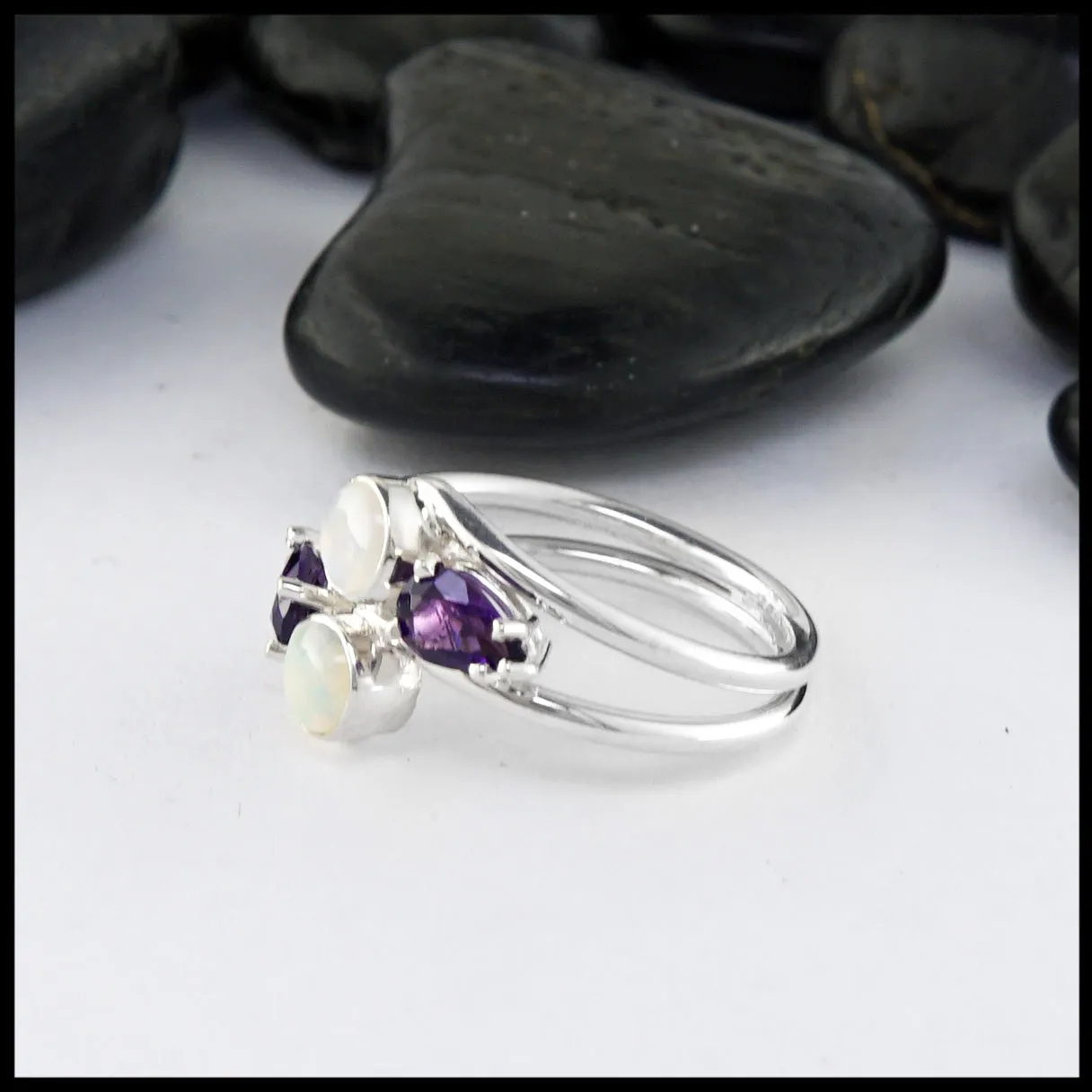 Unique Opal and Amethyst Ring in Silver