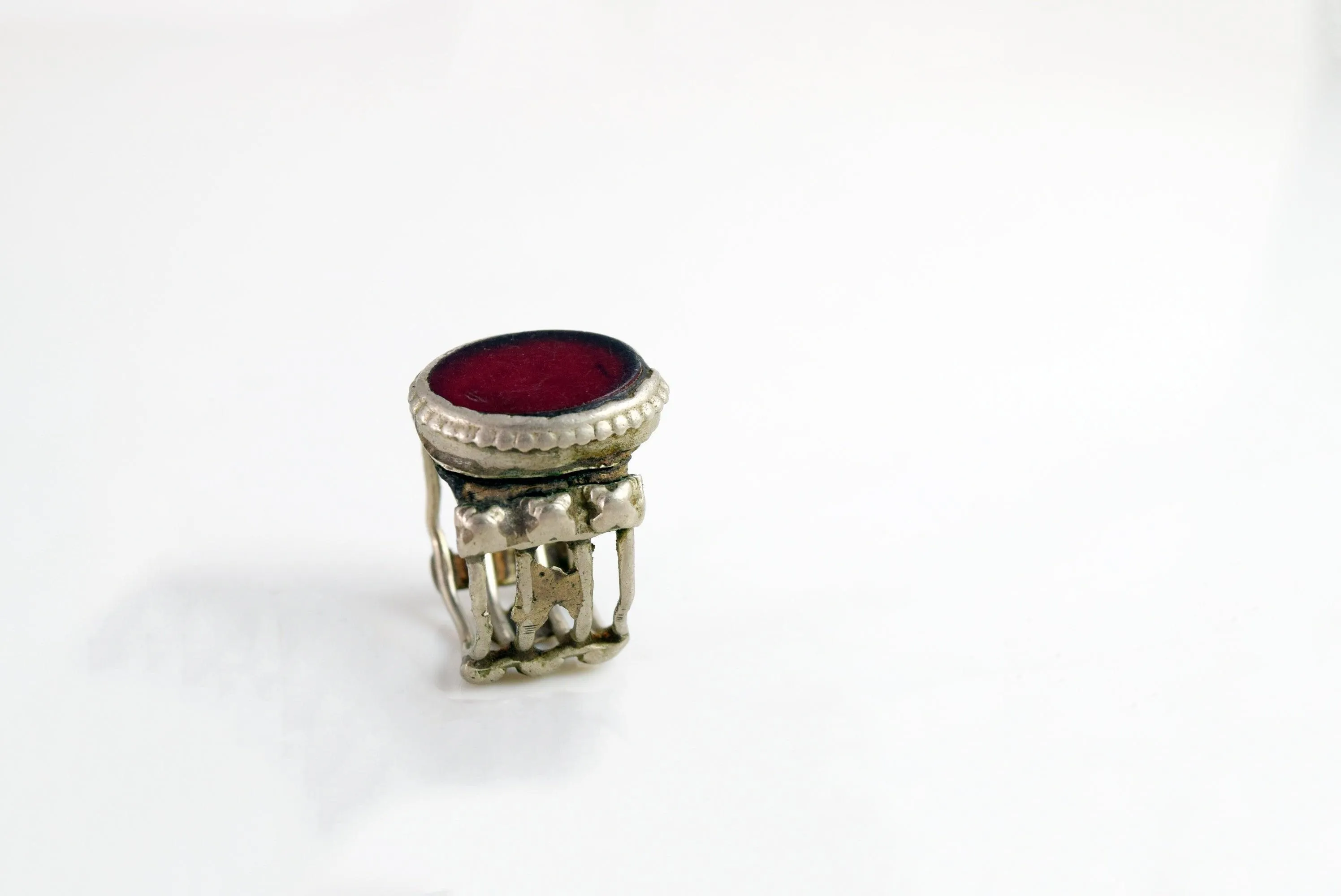 Vintage Bedouin Ring with Red Glass